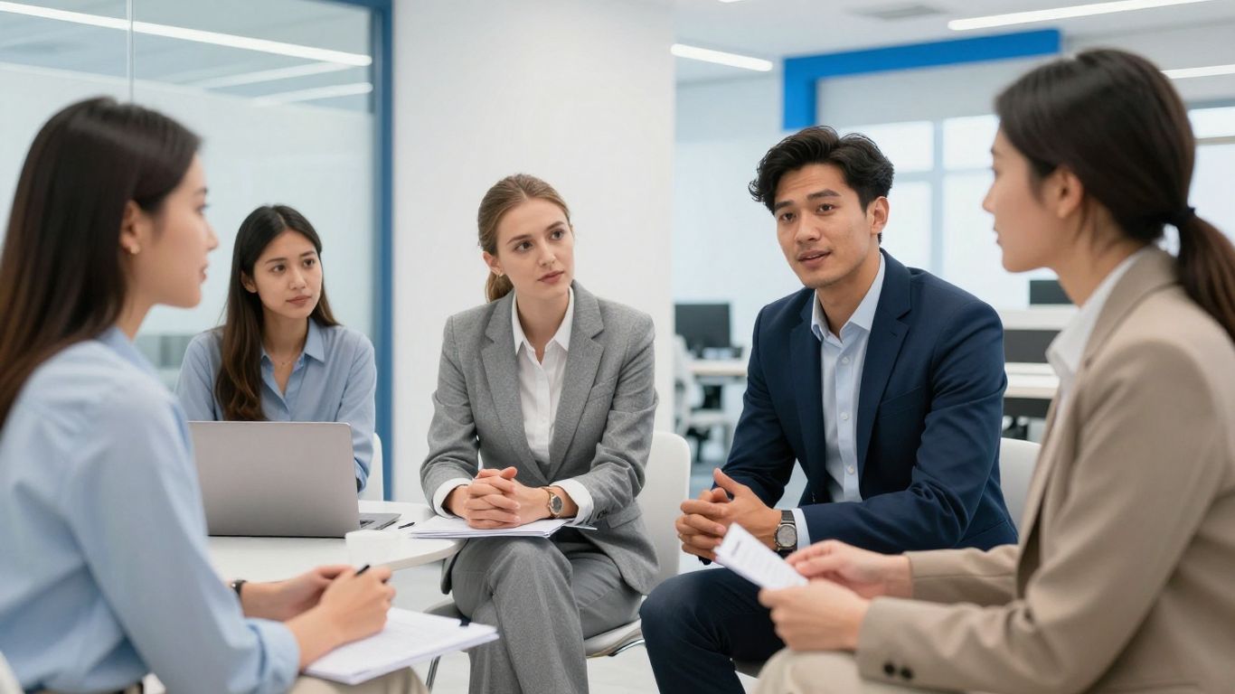 Personaldienstleistungsbranche: Teamarbeit und Karriereentwicklung im Büro.