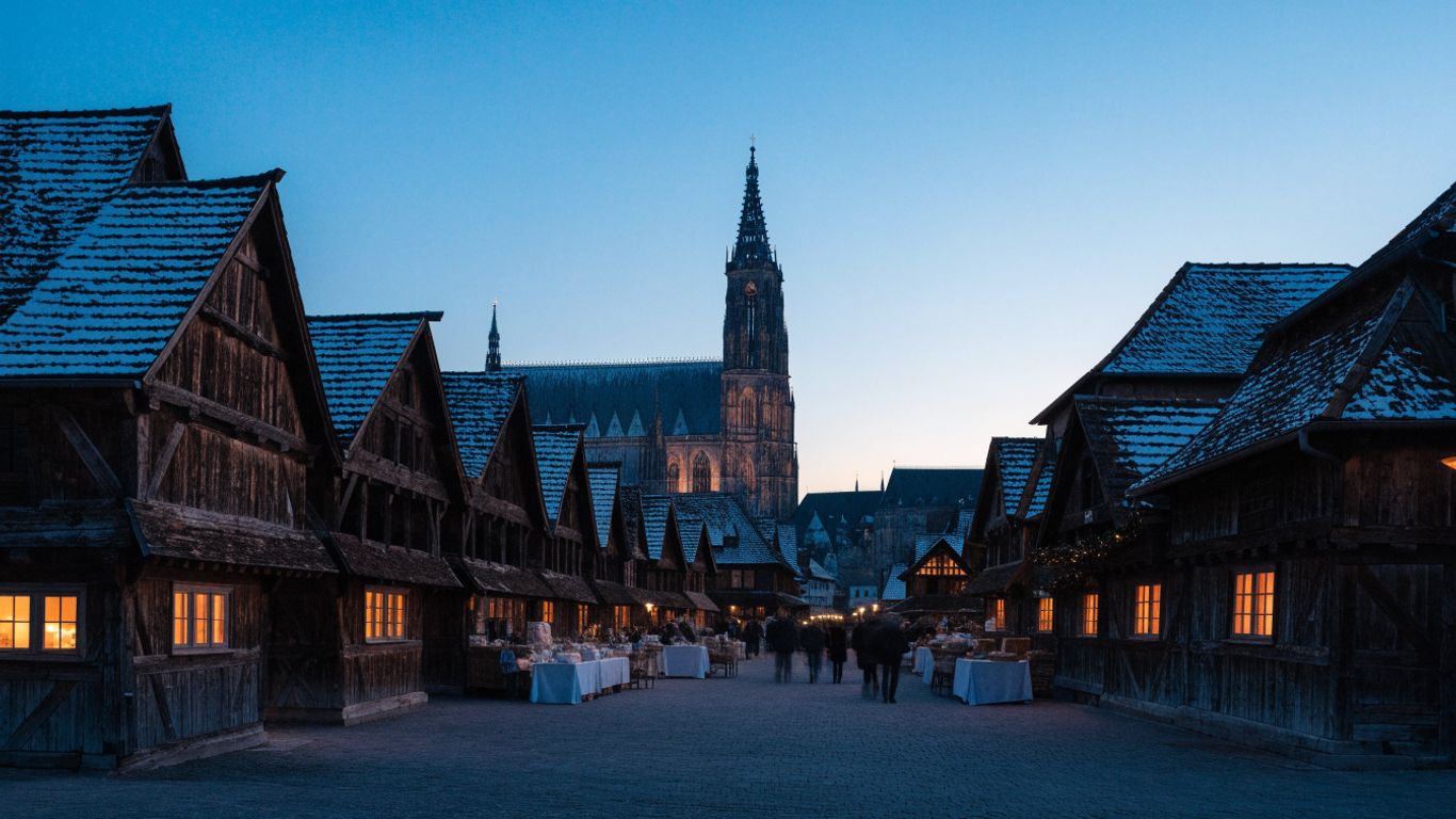 Strasbourg and Colmar Christmas market streets at dusk
