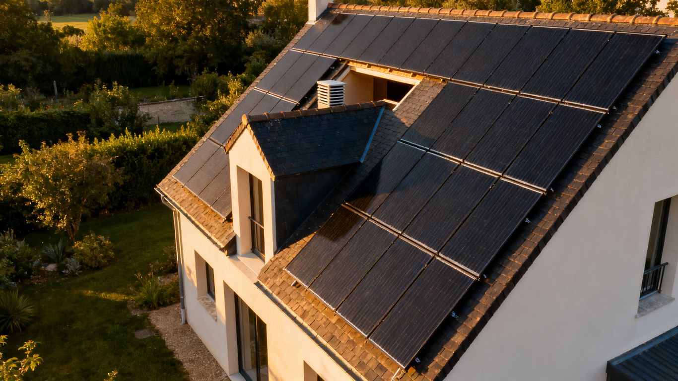 Panneaux solaires sur toiture et ventilation arrière