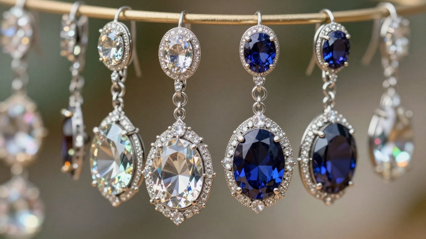 Elegant drop earrings with gemstones and metalwork.