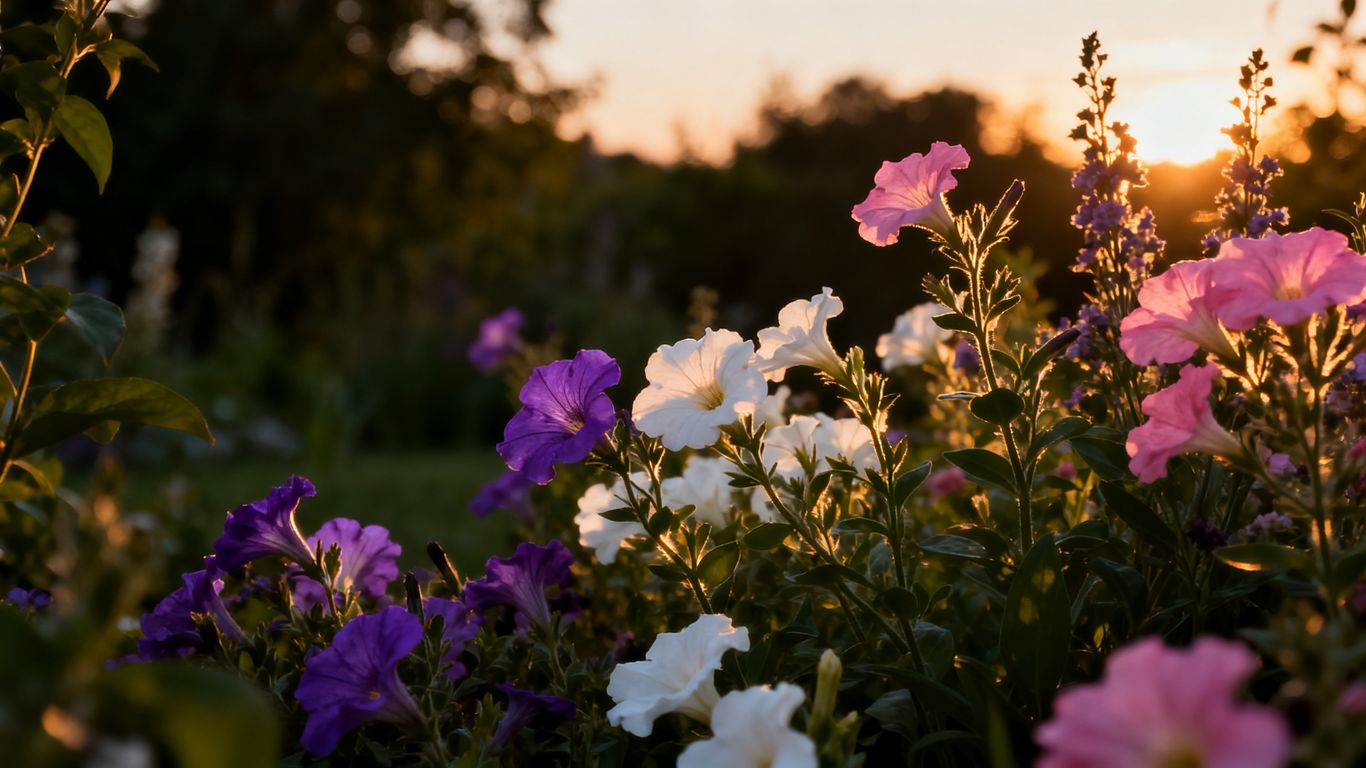 Fragrant evening garden perennials blooming in twilight.
