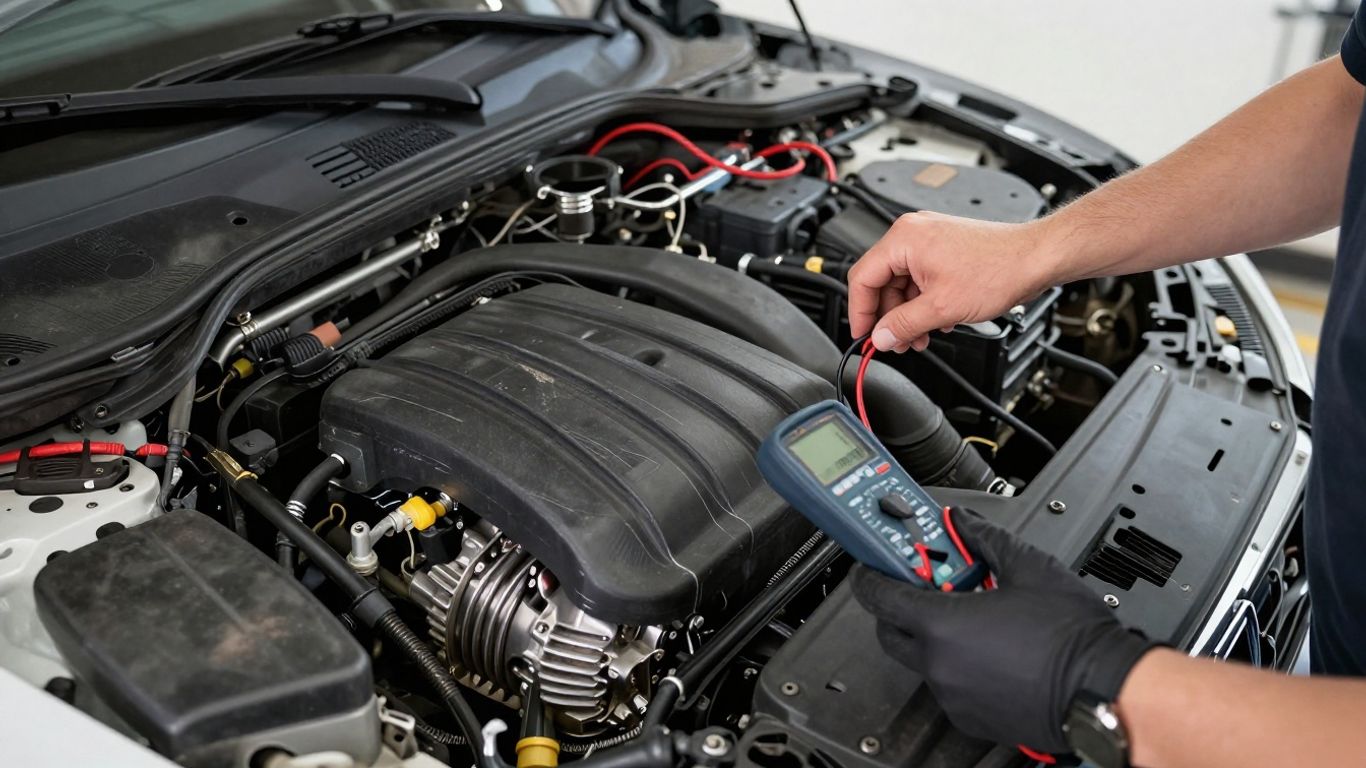 Technician inspecting an Audi charging system