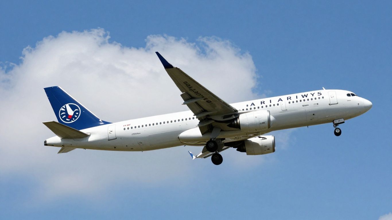 US Airways airplane flying in a blue sky.