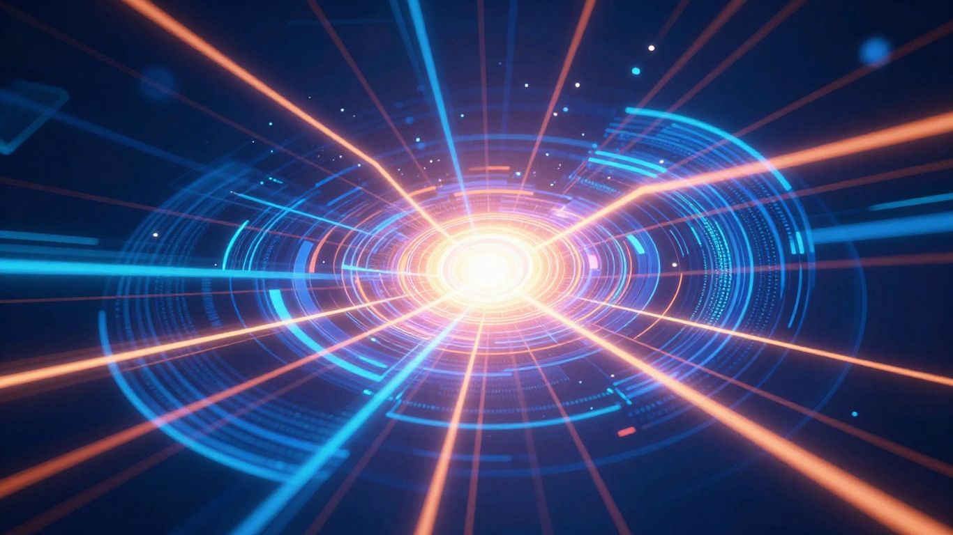 Digital pathways leading to a glowing target.