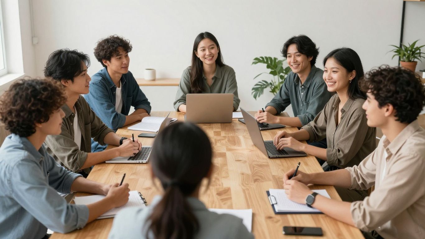 People planning together in a bright, welcoming room.