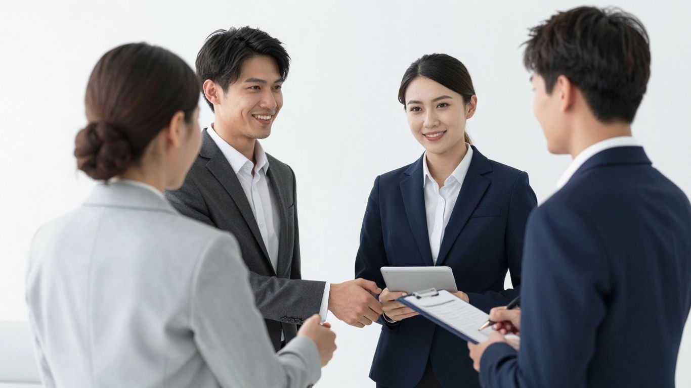 Händeschütteln im Geschäftsumfeld mit blauen Akzenten.