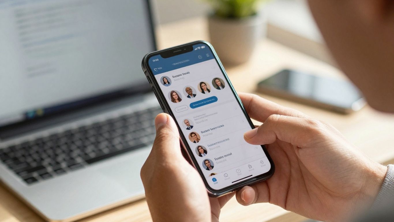 Person using phone to find business owners on social media.