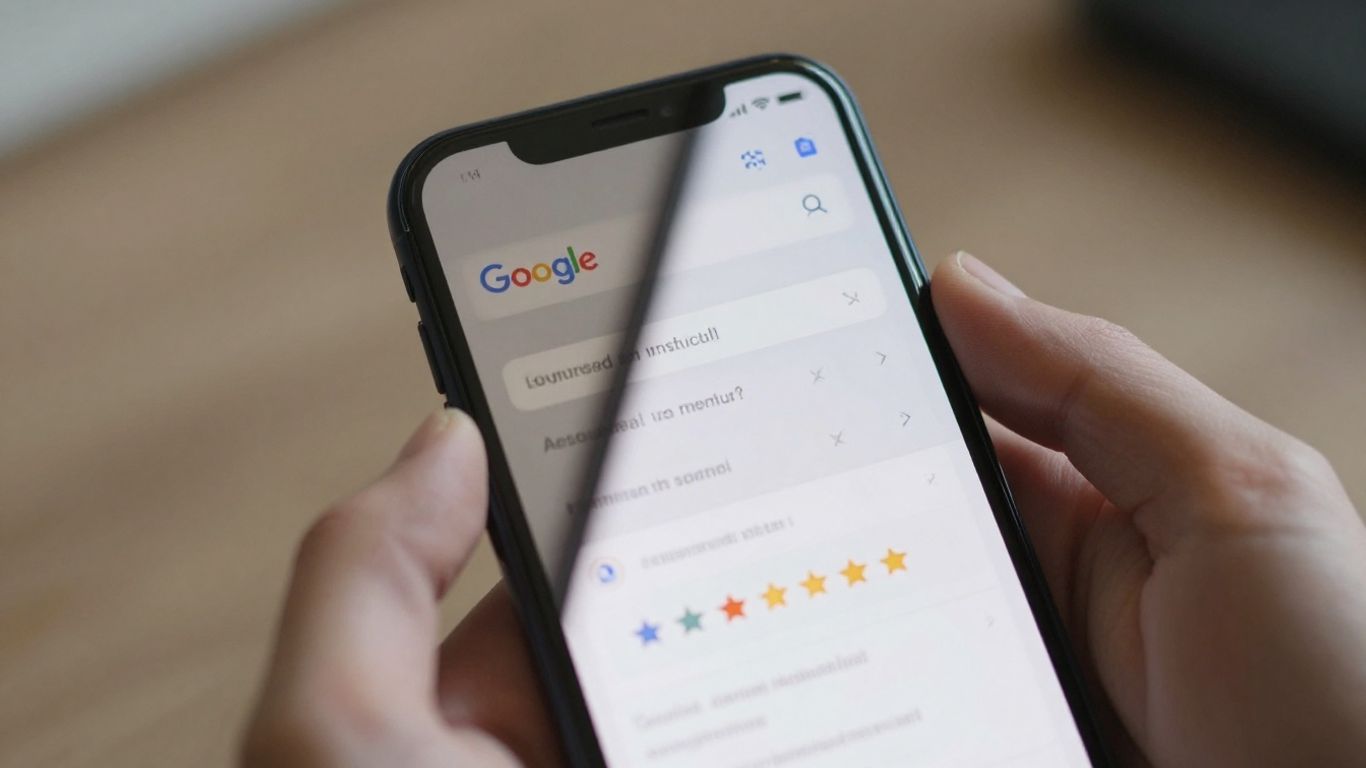 Google reviews search results on a smartphone screen.