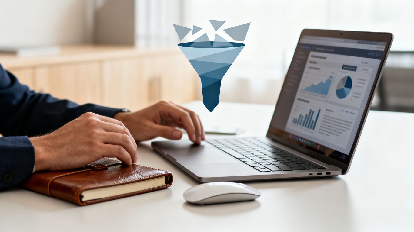 Amazon PPC funnel on a laptop dashboard