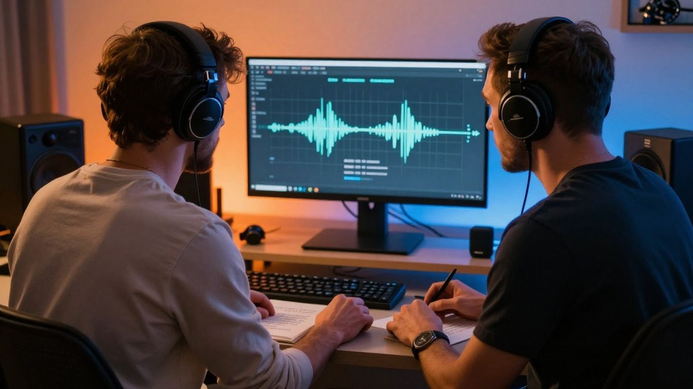 A creator reviewing an AI music project