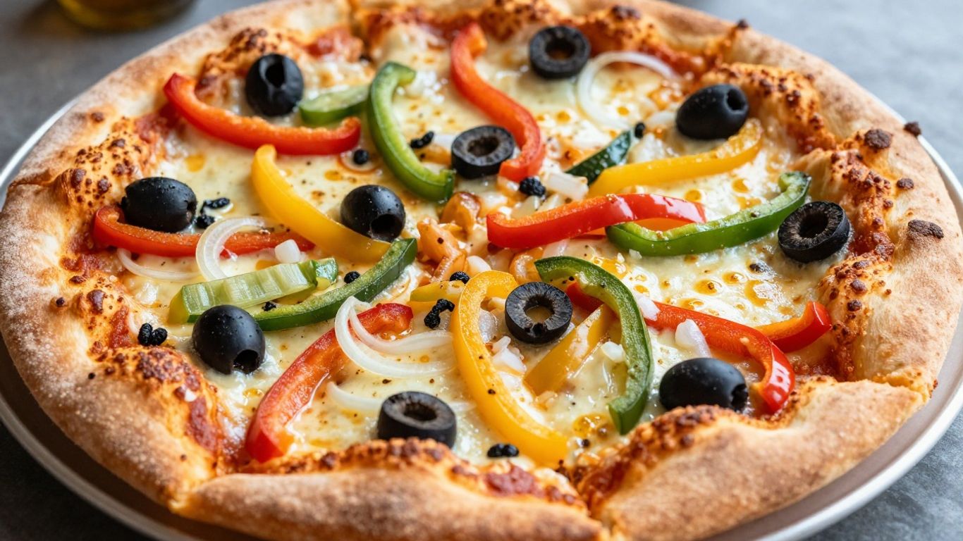 Pampered Chef Veggie Pizza with colorful vegetables and melted cheese.