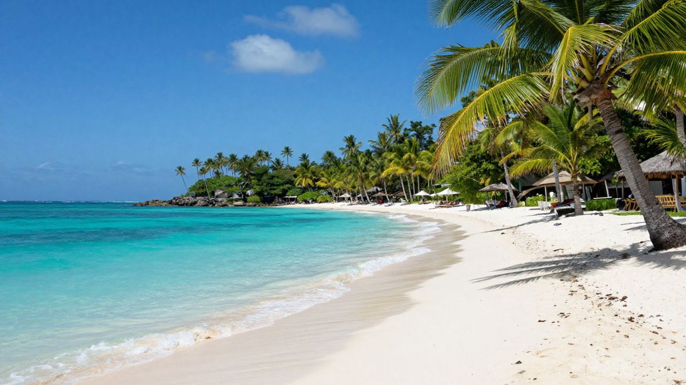 Tropical beach in Montego Bay, Jamaica with turquoise water.