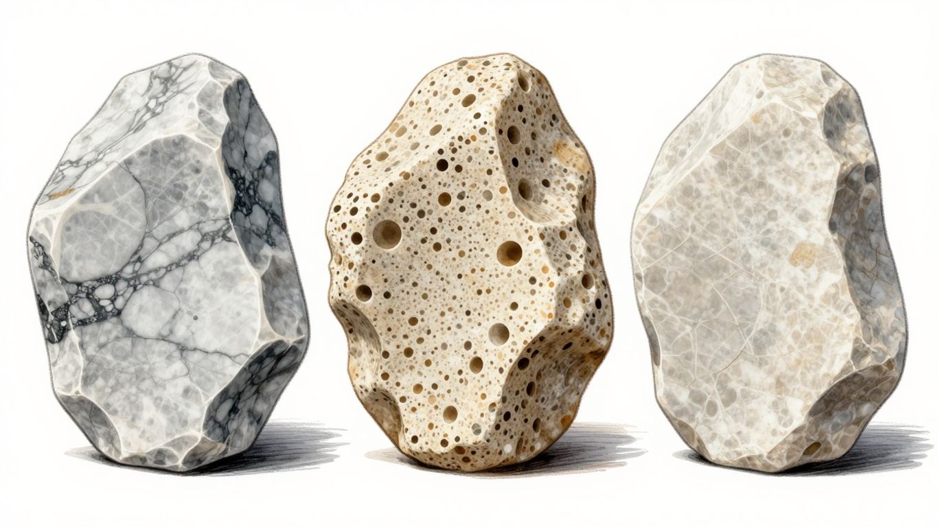 Marble, travertine, and limestone stone samples sketch.