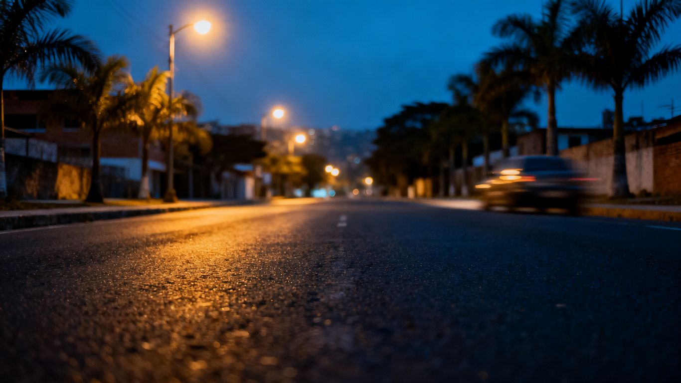 Empty city street at night