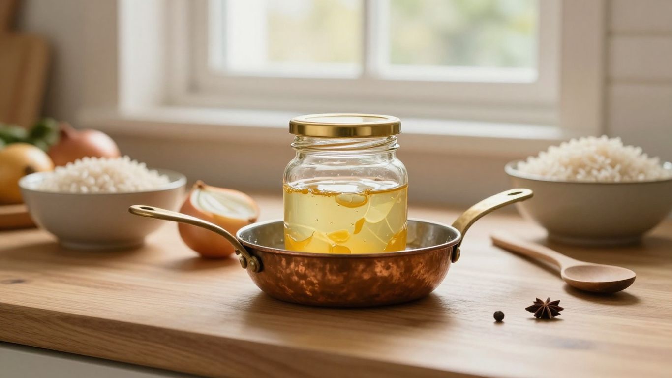 Golden ghee in a busy home kitchen