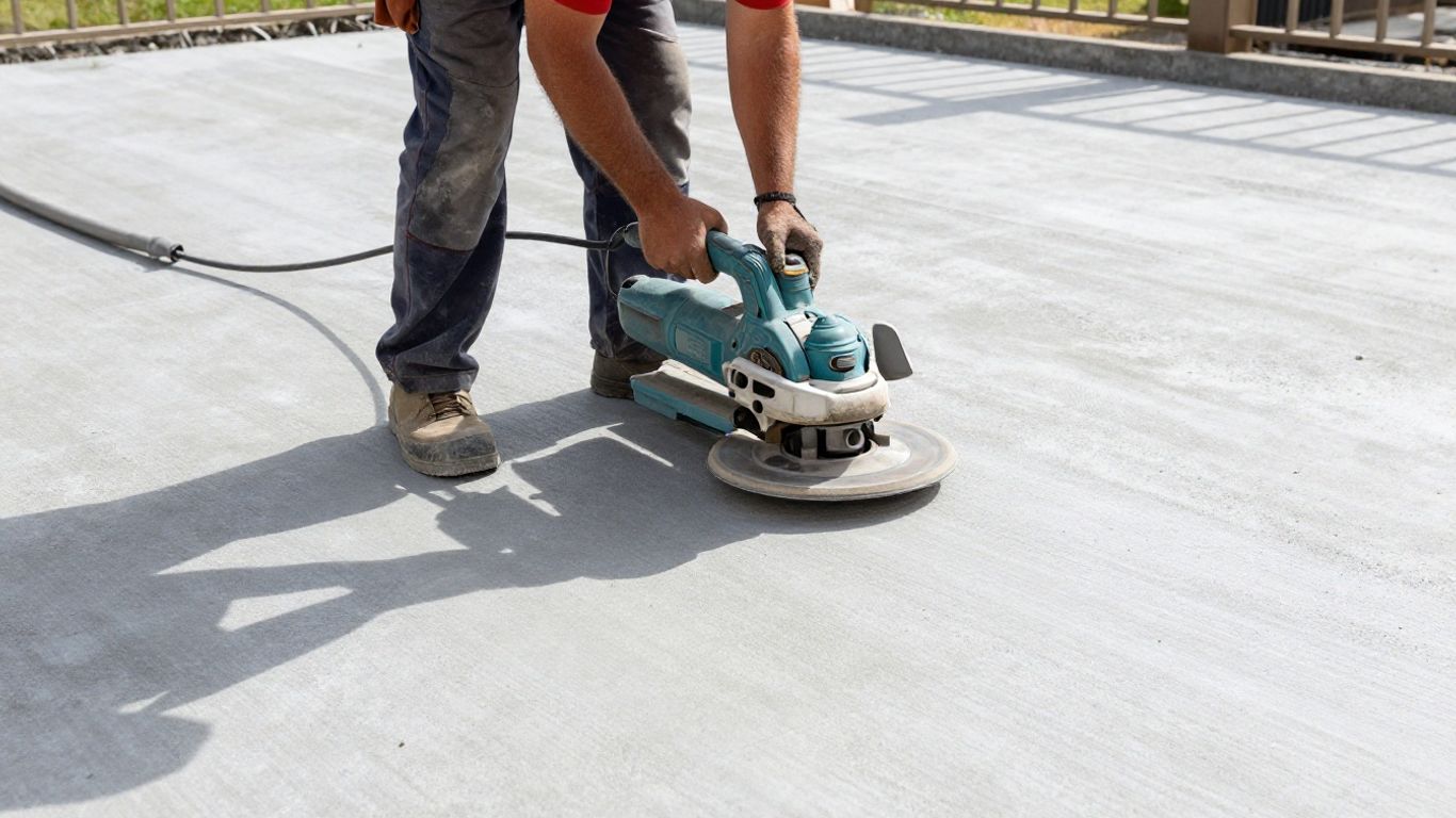 Technician grinding a Tauranga concrete floor