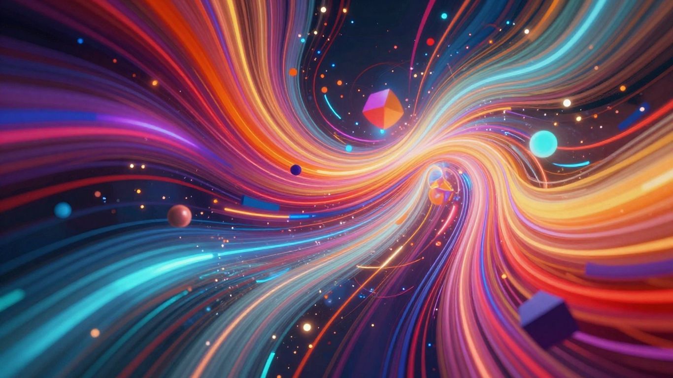 Abstract digital art with vibrant colors and light trails.
