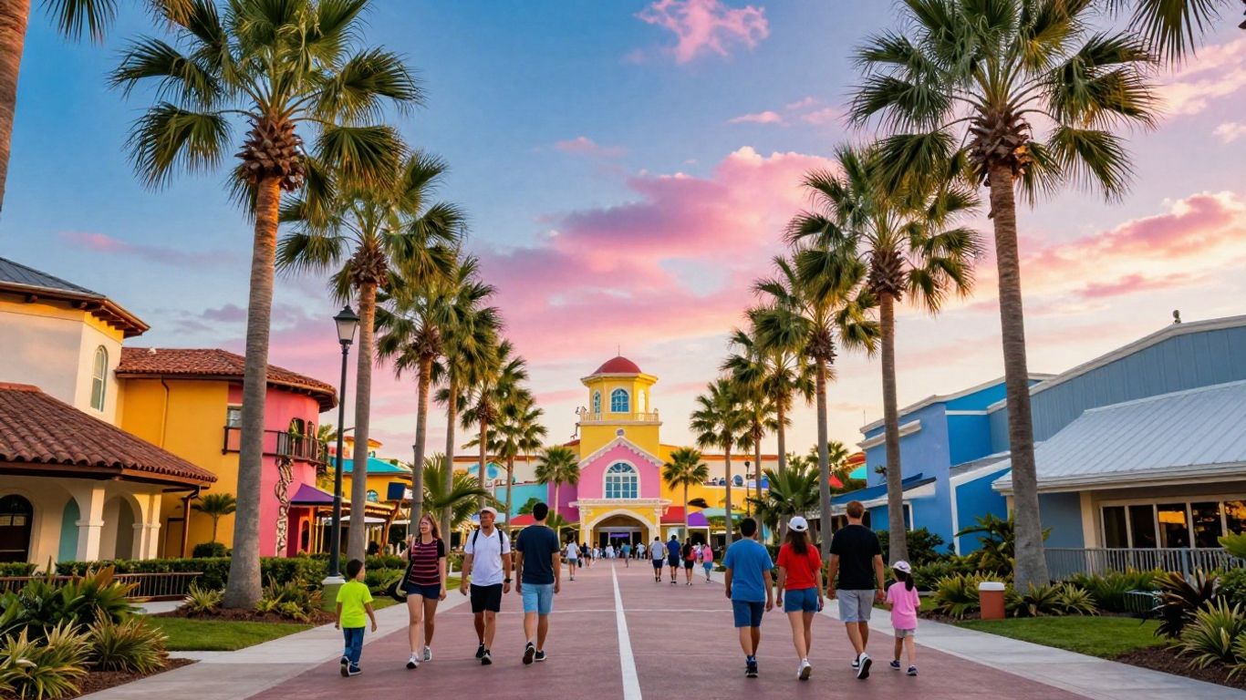Colorful Orlando theme park skyline