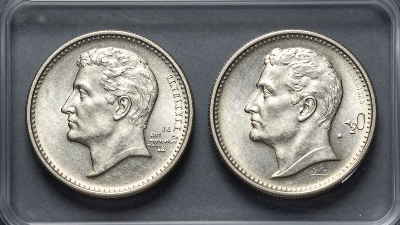 Raw coin next to a certified, graded coin.