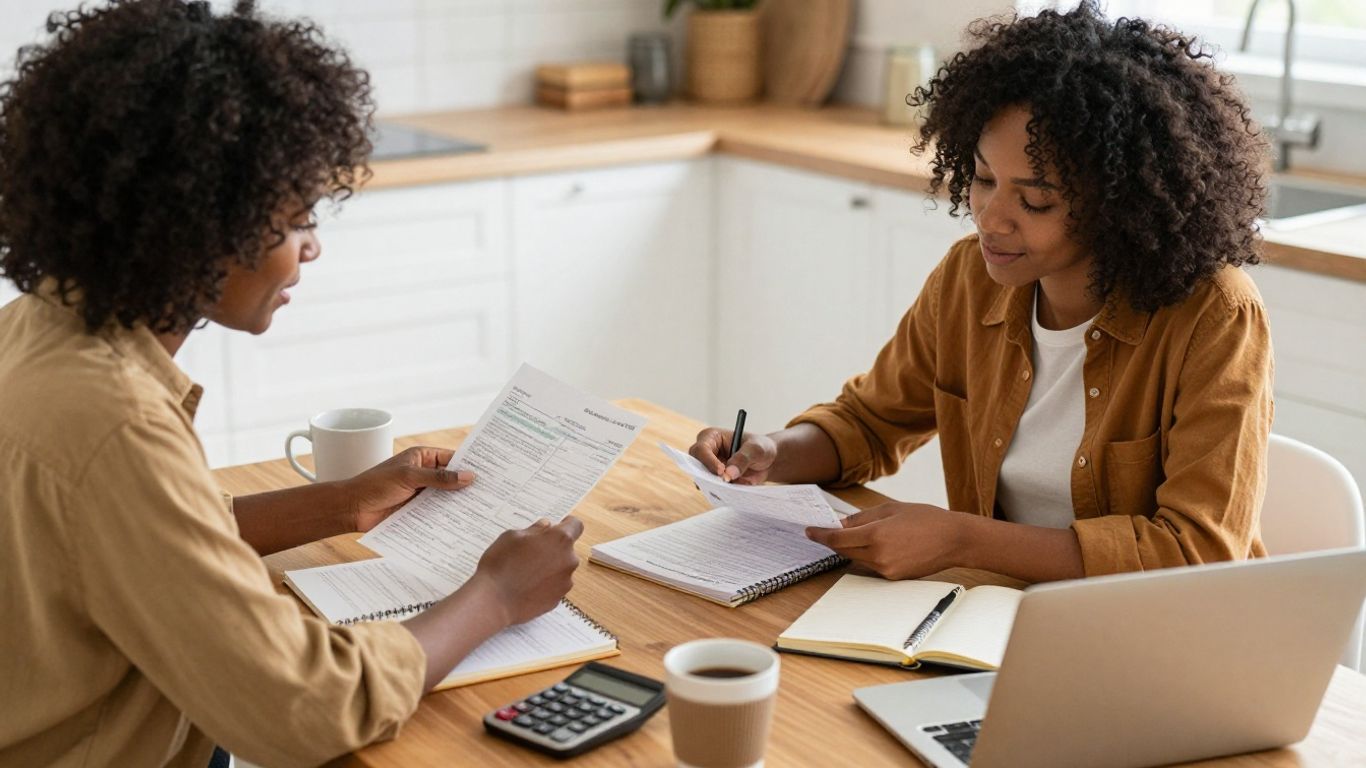 Pareja revisando finanzas domésticas en casa