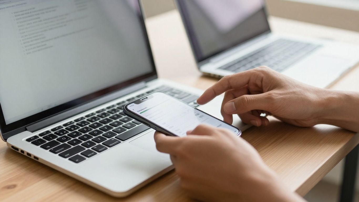 Payment details reviewed beside a laptop
