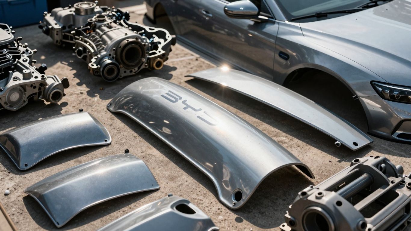 Affordable BYD car parts laid out for inspection.