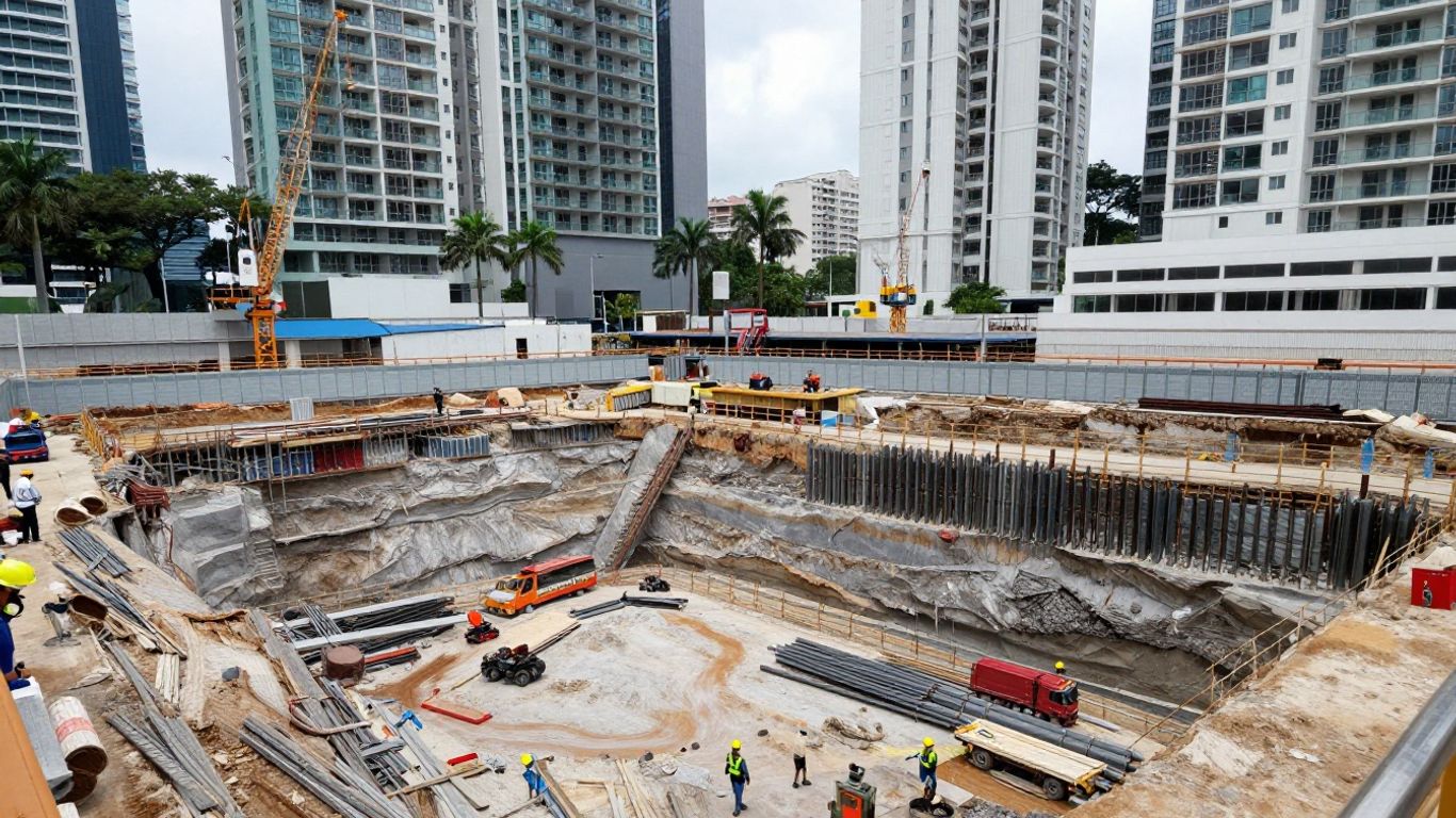 Deep urban basement excavation beside Singapore infrastructure