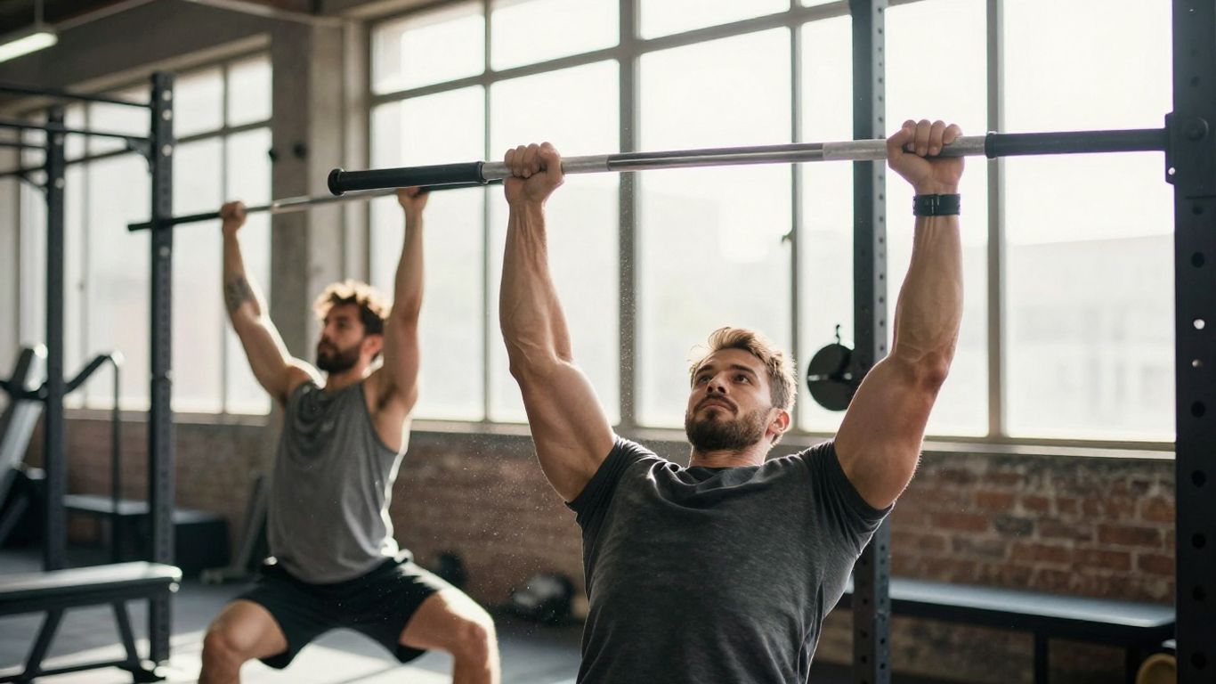 Man performing push-ups and pull-ups in a gym.