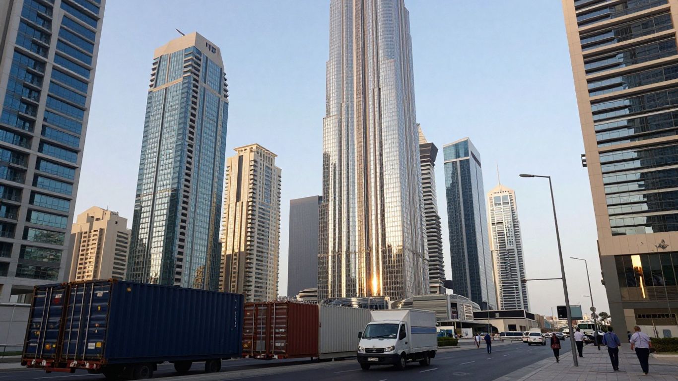 Quartier d’affaires de Dubai avec entrepreneurs en réunion