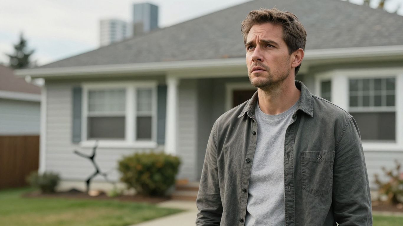 Cracked house foundation with concerned homeowner.