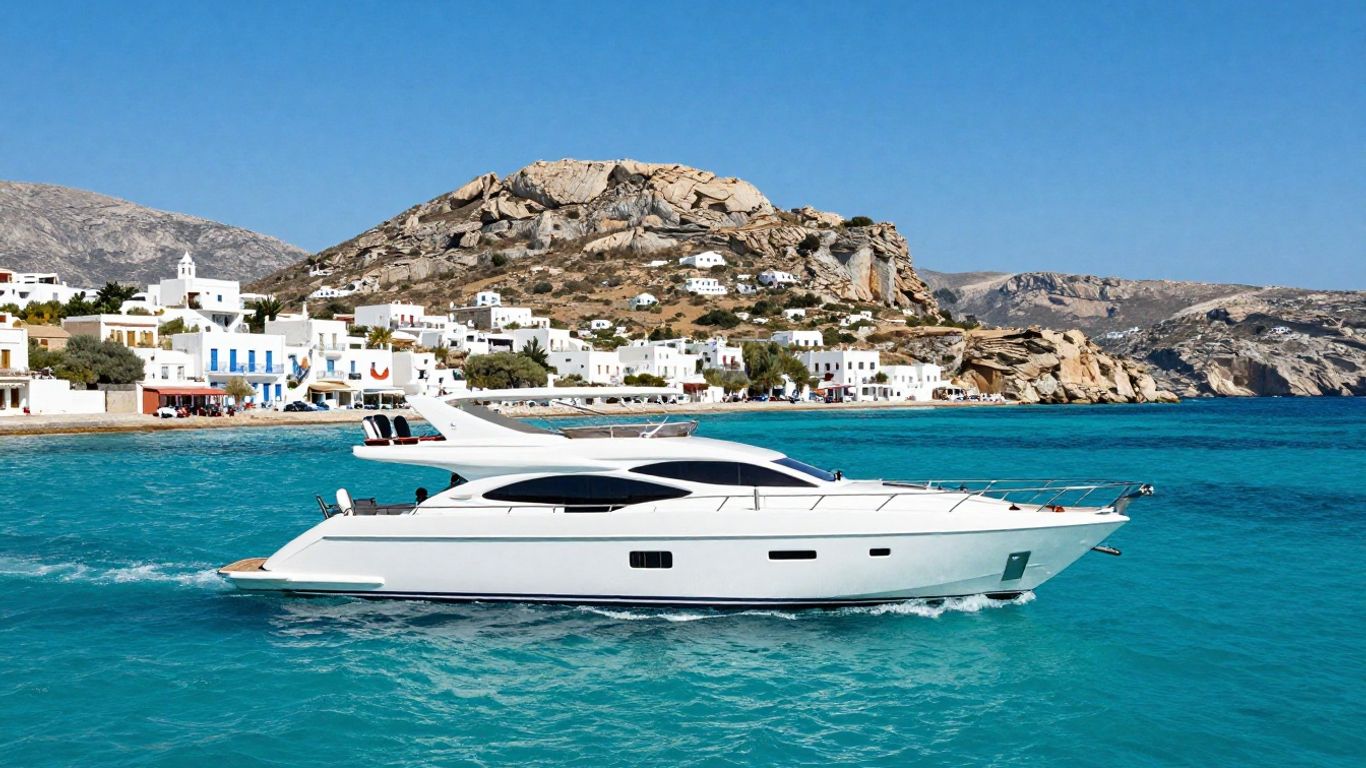 Yacht sailing in the Aegean Sea near Greek islands.