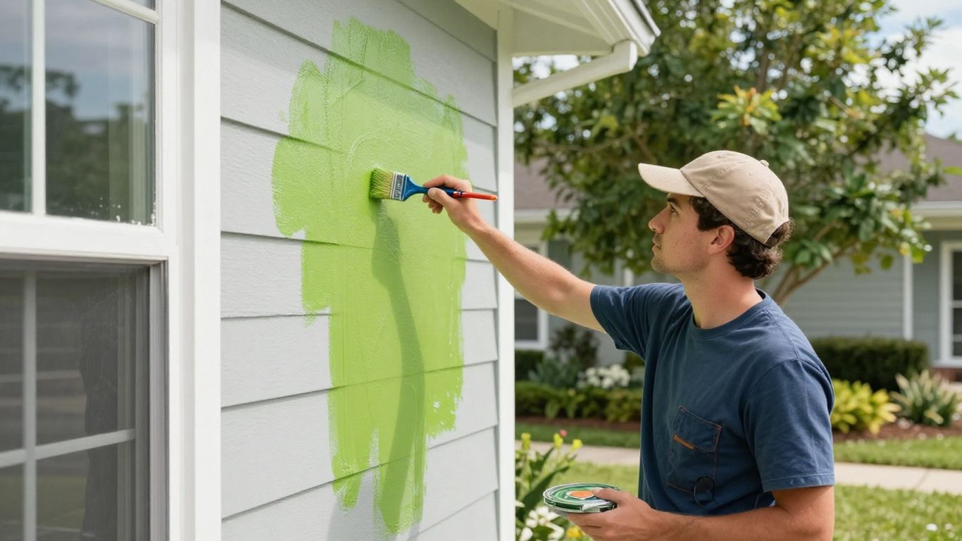 Painter applying paint to a house exterior in Orlando.