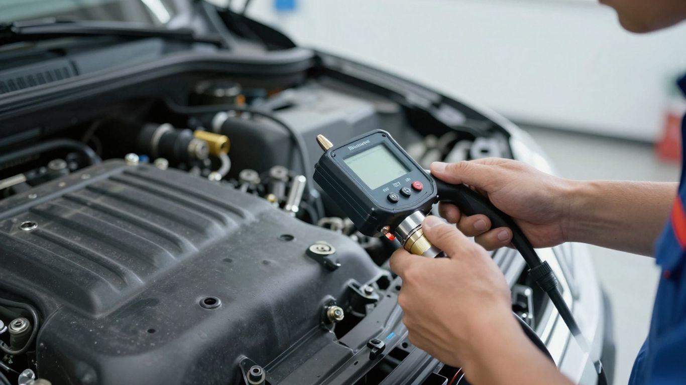 Mechanic testing fuel system pressure