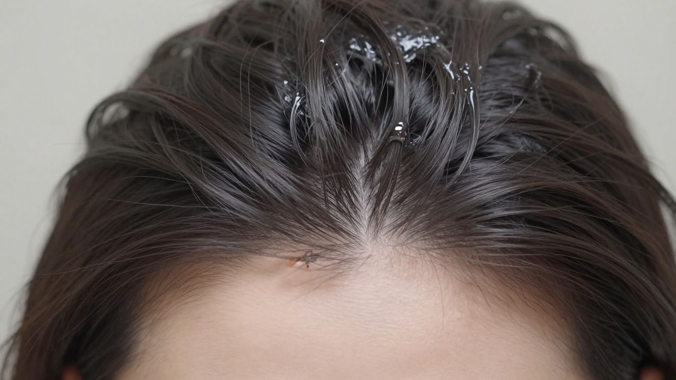 Hair gel on a person's hair strand.