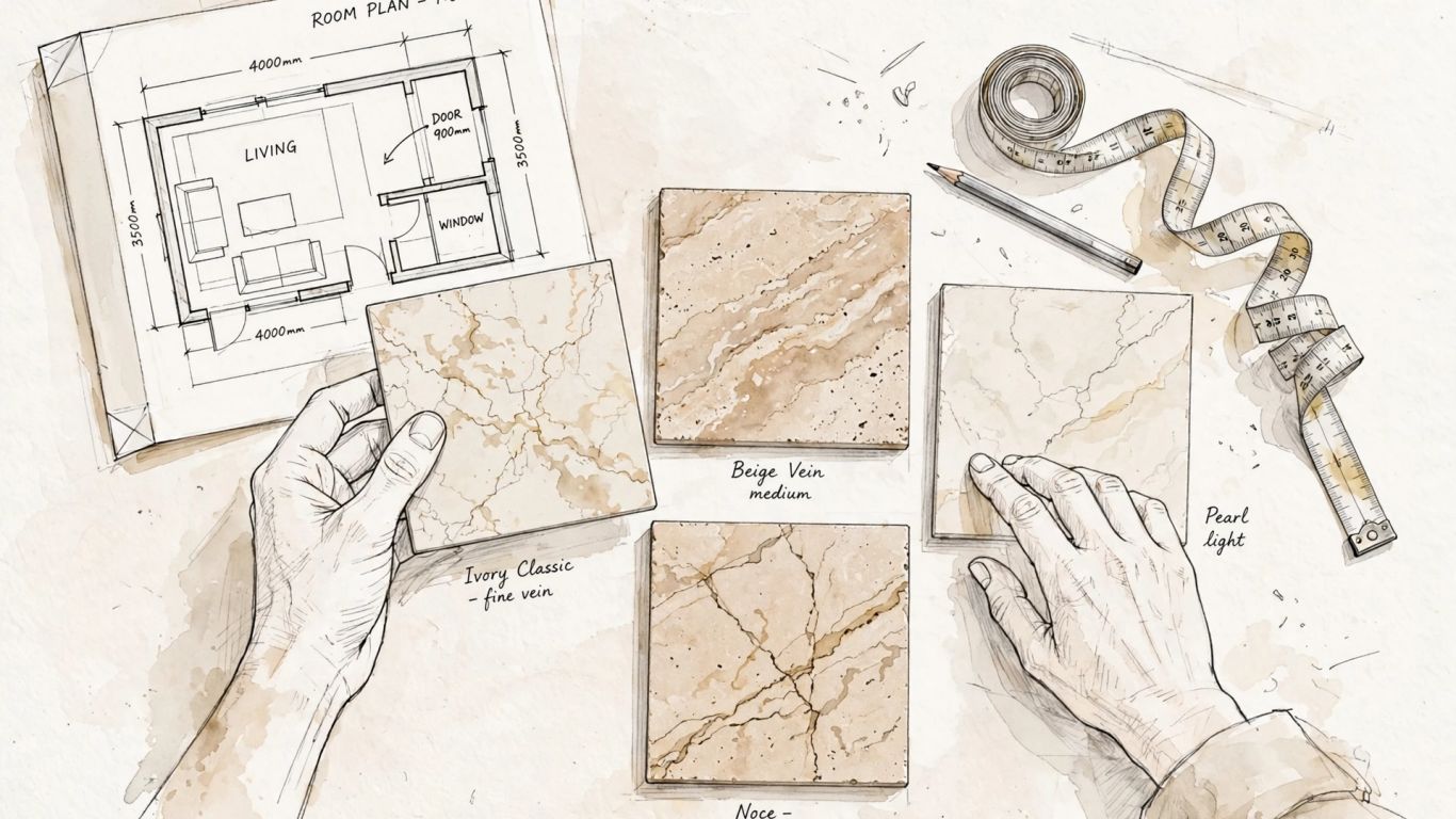 Illustrative sketch of travertine tile samples