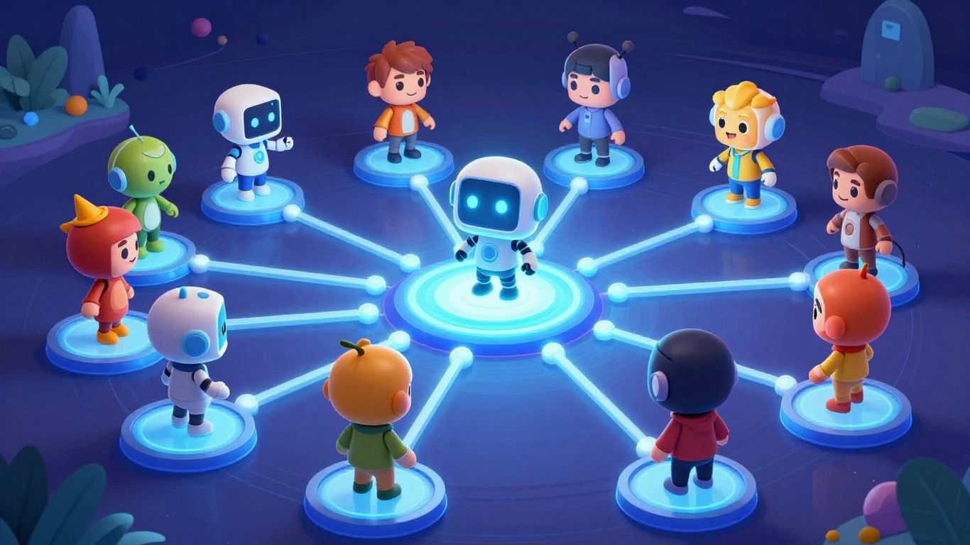 AI chatbots interacting in a digital creative ecosystem.