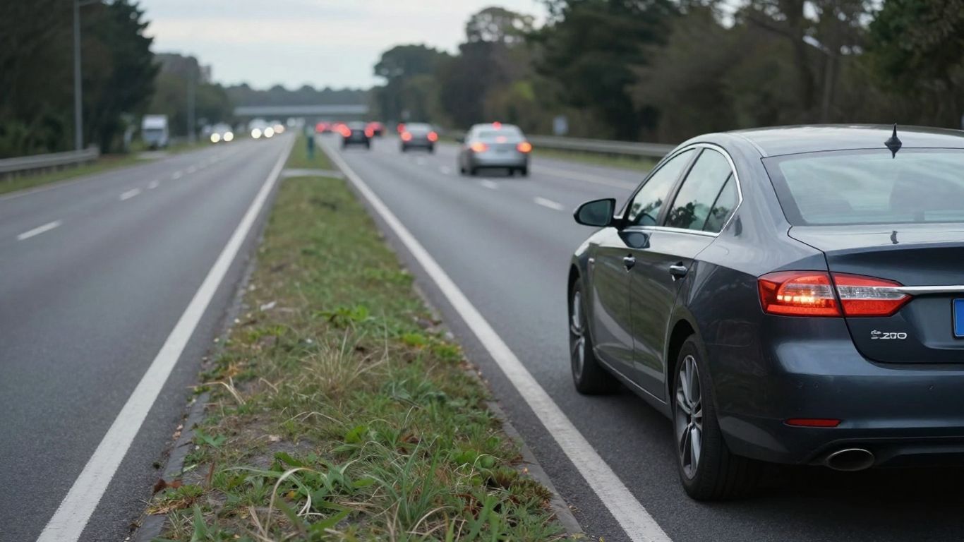 Driver safely waiting beside a disabled car