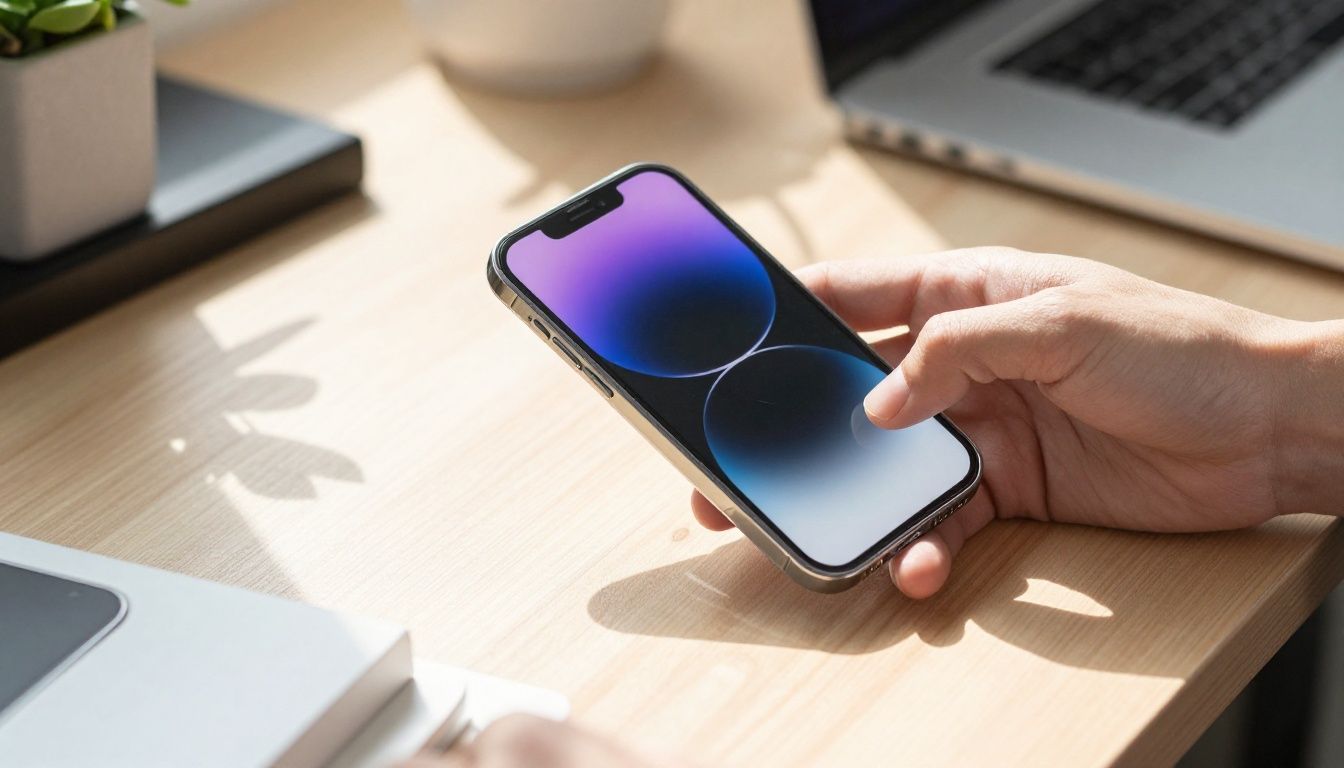 A person carefully putting a new, clear case on their iPhone 16, with a sunlit desk in the background.