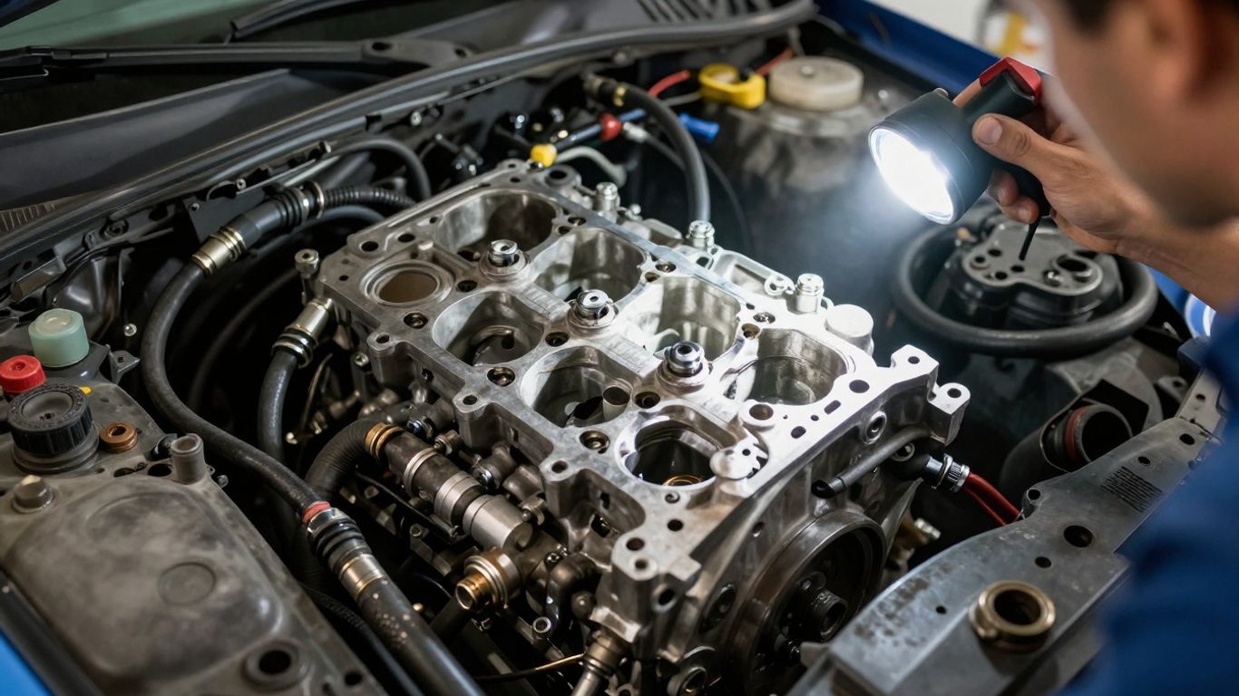 Mechanic inspecting a used Falcon engine