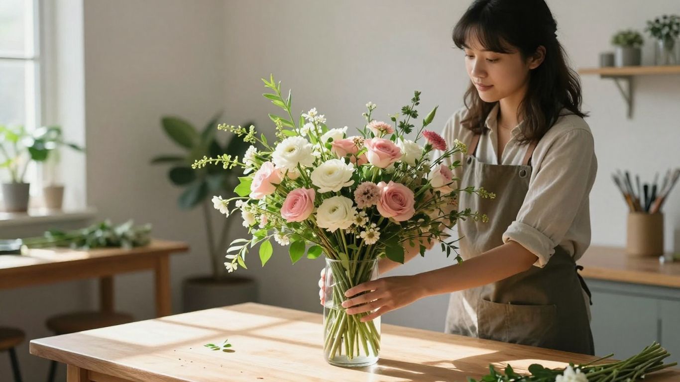 Bespoke flowers arranged in glass vase