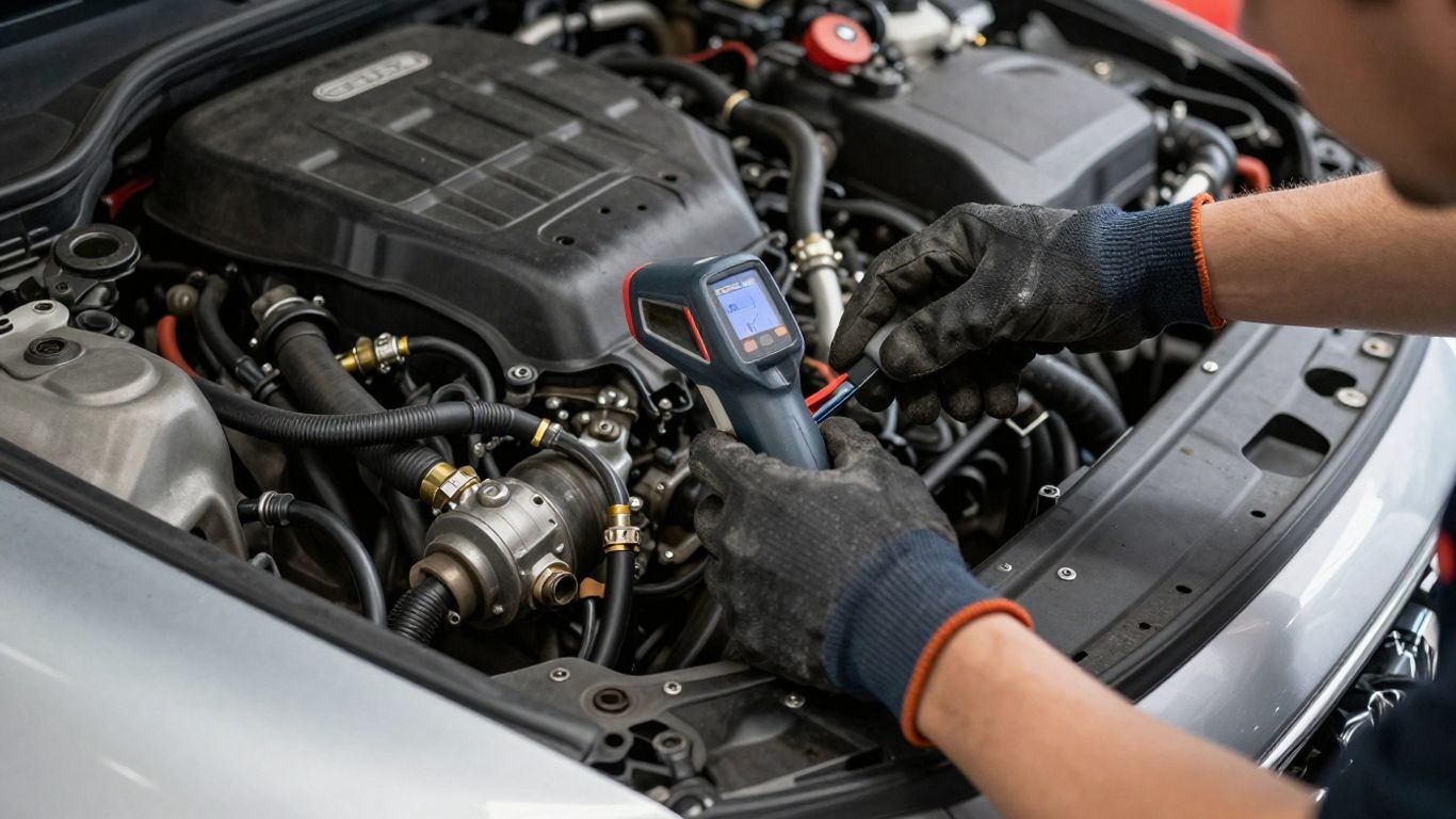 Technician checking Audi heater hoses