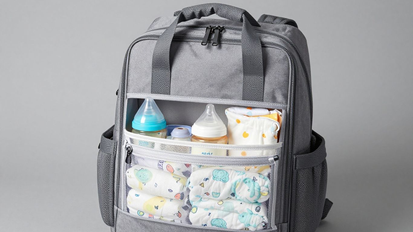 Backpack diaper bag for twins with organized compartments.