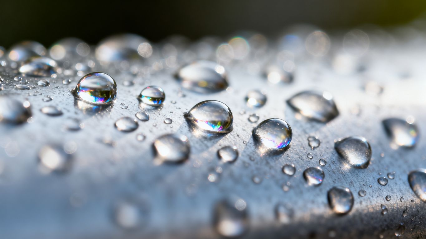 Water droplets condensing on a cool metal surface