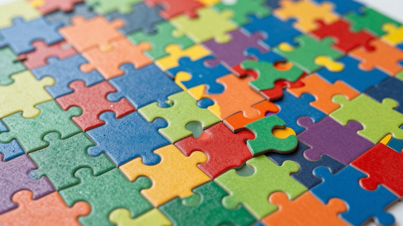 Colorful interconnected puzzle pieces forming a mosaic.