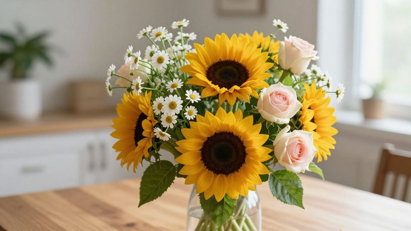 Sunflowers and daisies in a cheerful bouquet