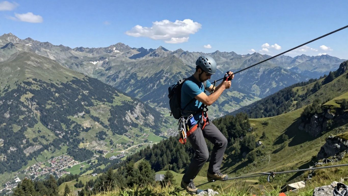 Einfacher Klettersteig in den Schweizer Alpen mit Bergpanorama.
