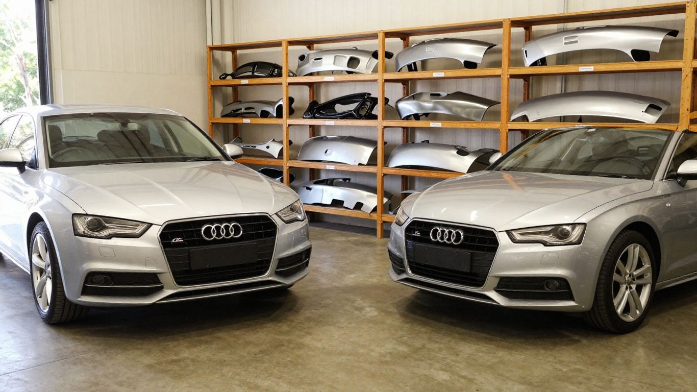 Audi A5 parts arranged at Adelaide workshop