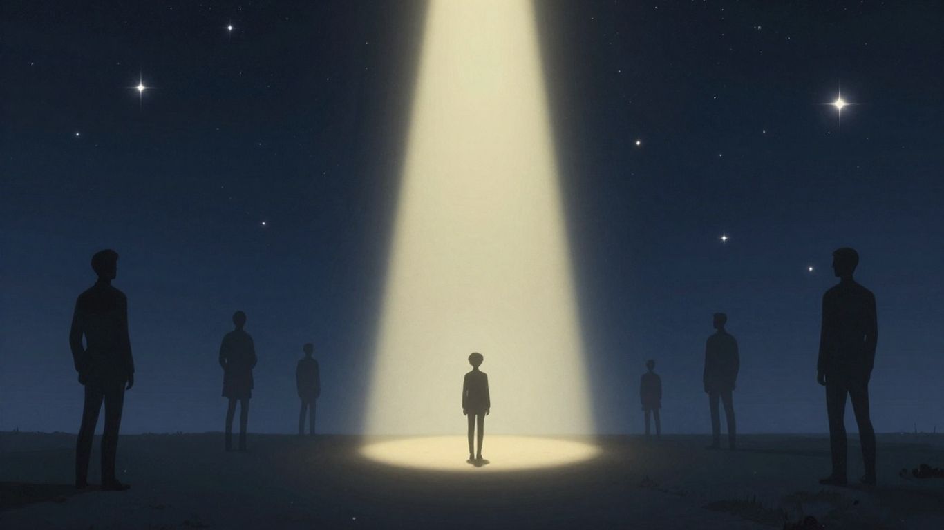 Ethereal silhouettes of entertainment legends against a starry sky.