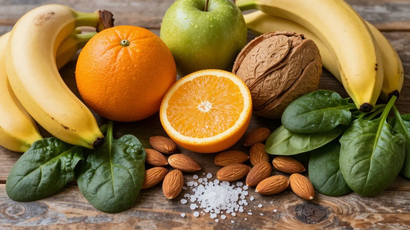 Whole foods rich in electrolytes like fruits, vegetables, and nuts.