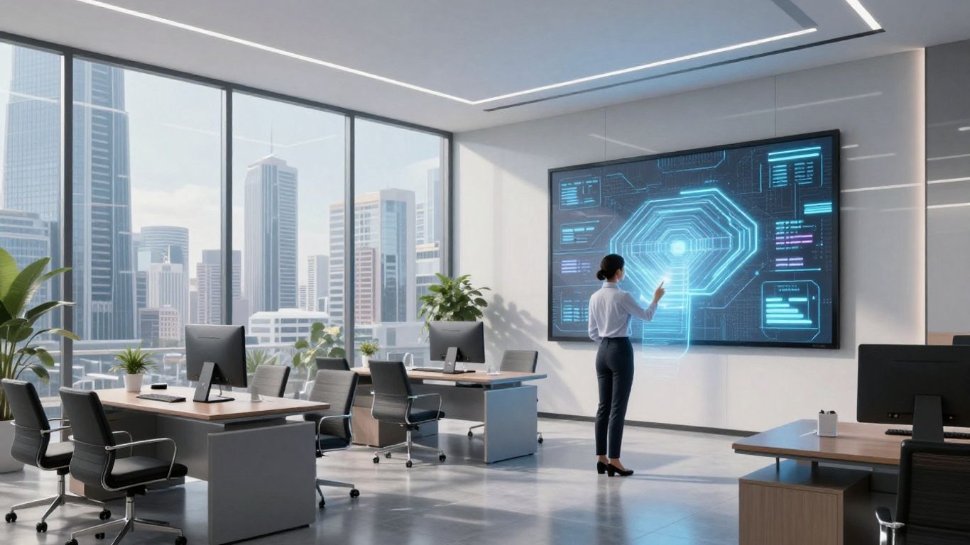 Agenzia immobiliare futuristica con tecnologia avanzata
